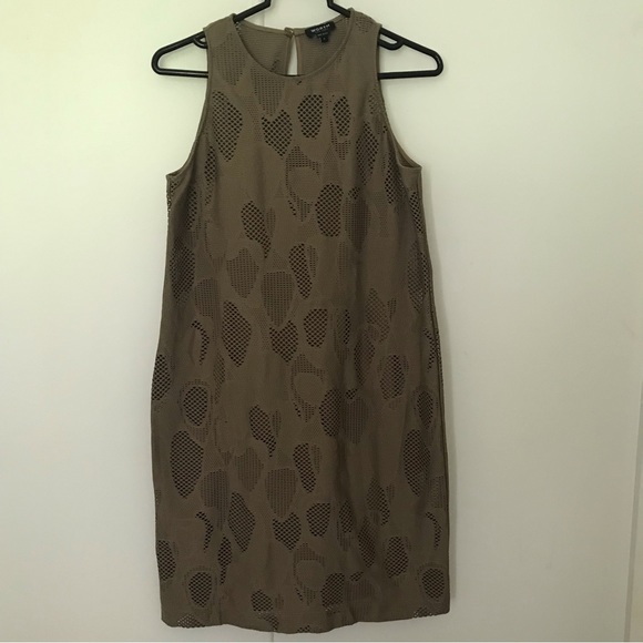 Worth New York Sheath Dress Brown Stretch Cut Out Lined Slip - Picture 1 of 8